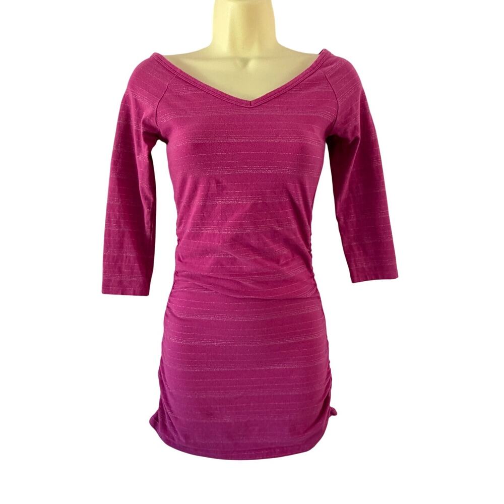 Express Y2K Pink Silver Metallic Knit Mini Dress Ruched Size XS
